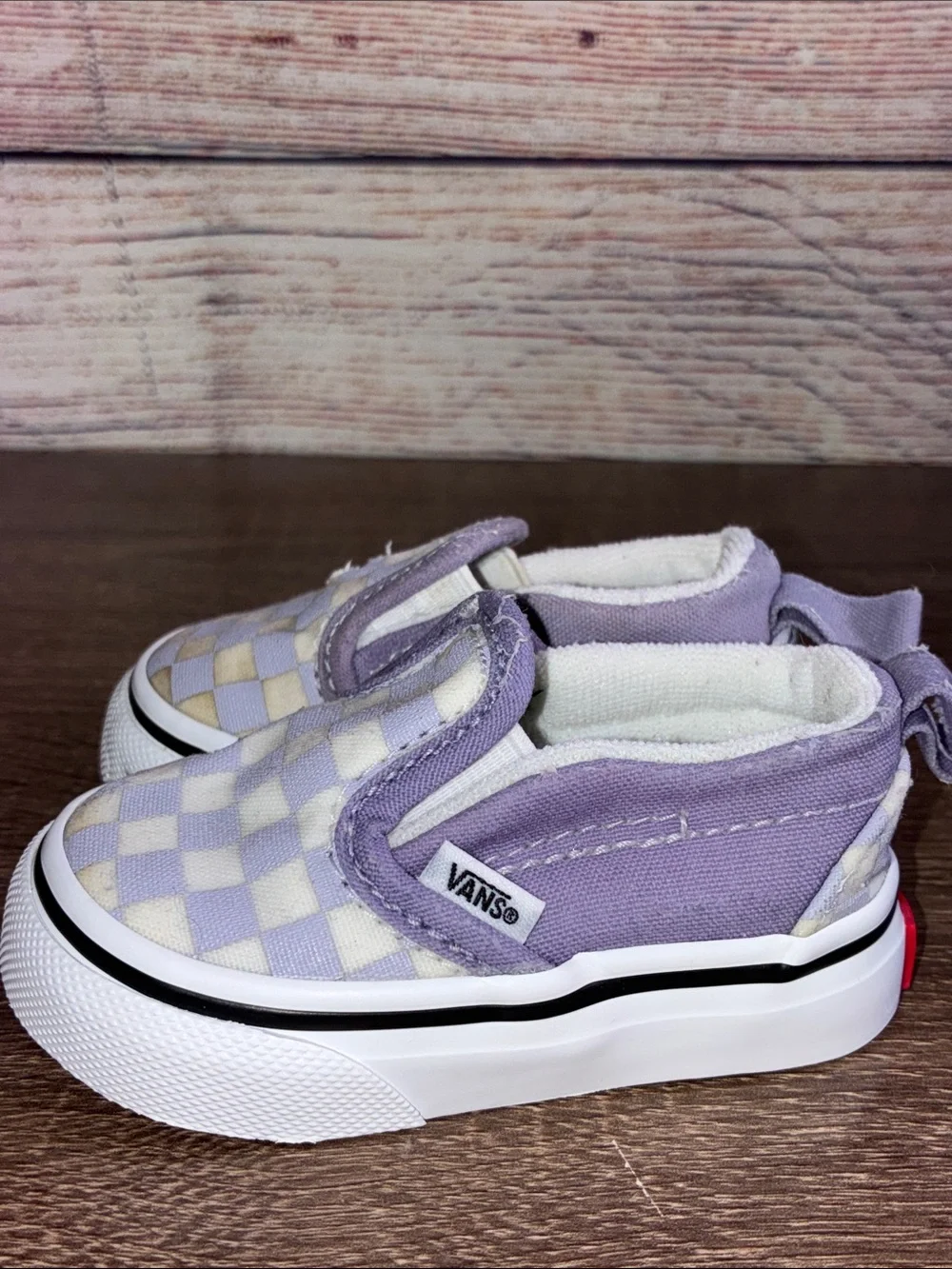 Used Vans Toddlers 2 Kids Slip-On Checkerboard Sneakers - Lavender/White